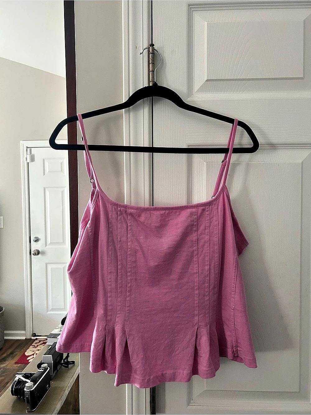 Pilcro Stitched Knit Peplum Tank Pink Camisole Size Large